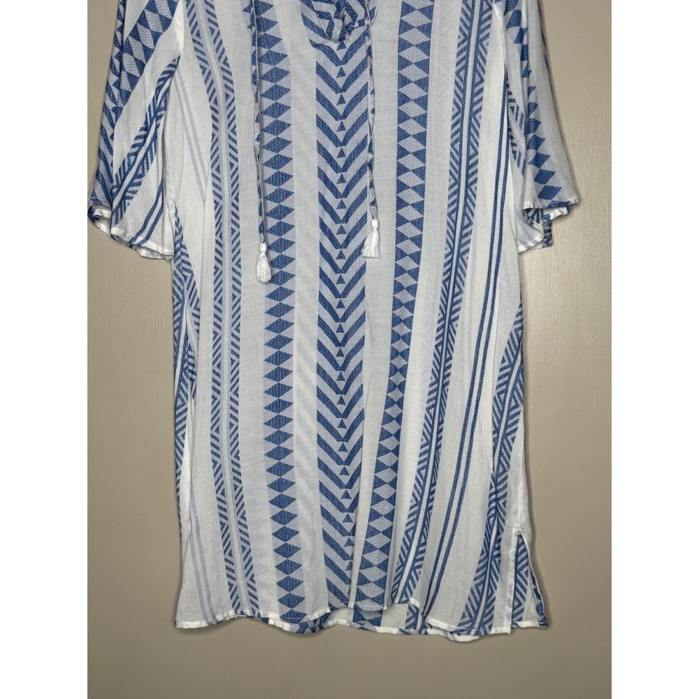 Goa Beachwear by Japna Blue White Geometric Tribal Print Shift Dress XS Rayon - Picture 4 of 8